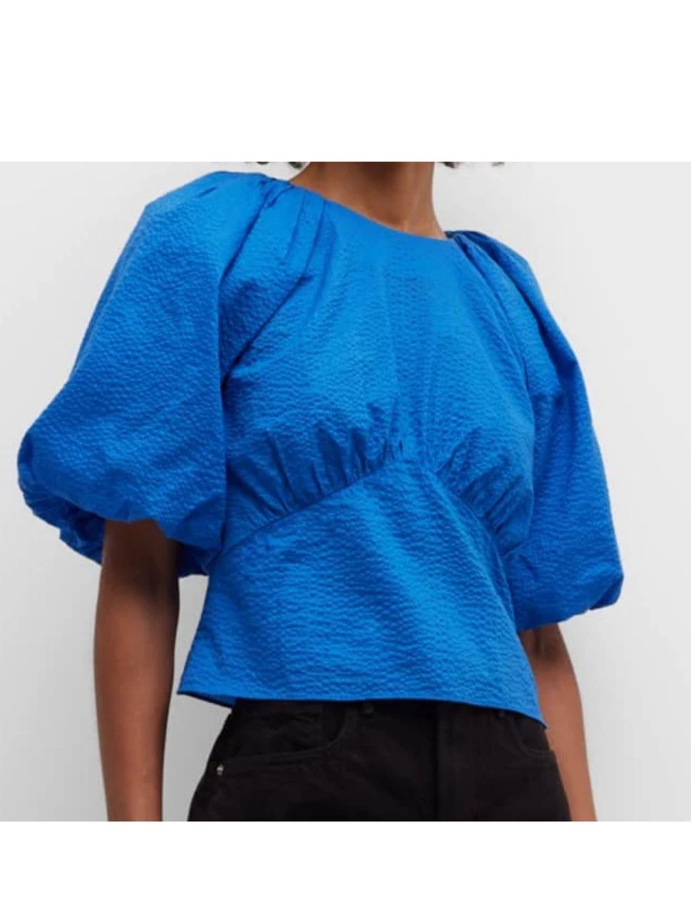 Frame Gathered-Seam Top in Cornflower Blue